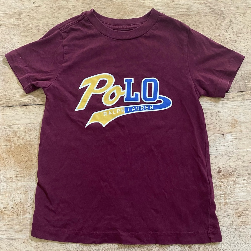 Polo Ralph Lauren Boys’ Sz 4/4T‎ Maroon Logo  Cotton Jersey Tee